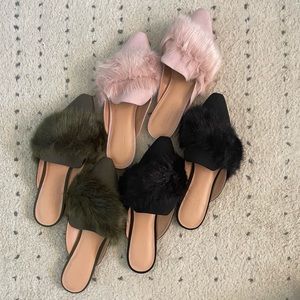 HALSTON HERITAGE Lisa suede faux fur pink slides